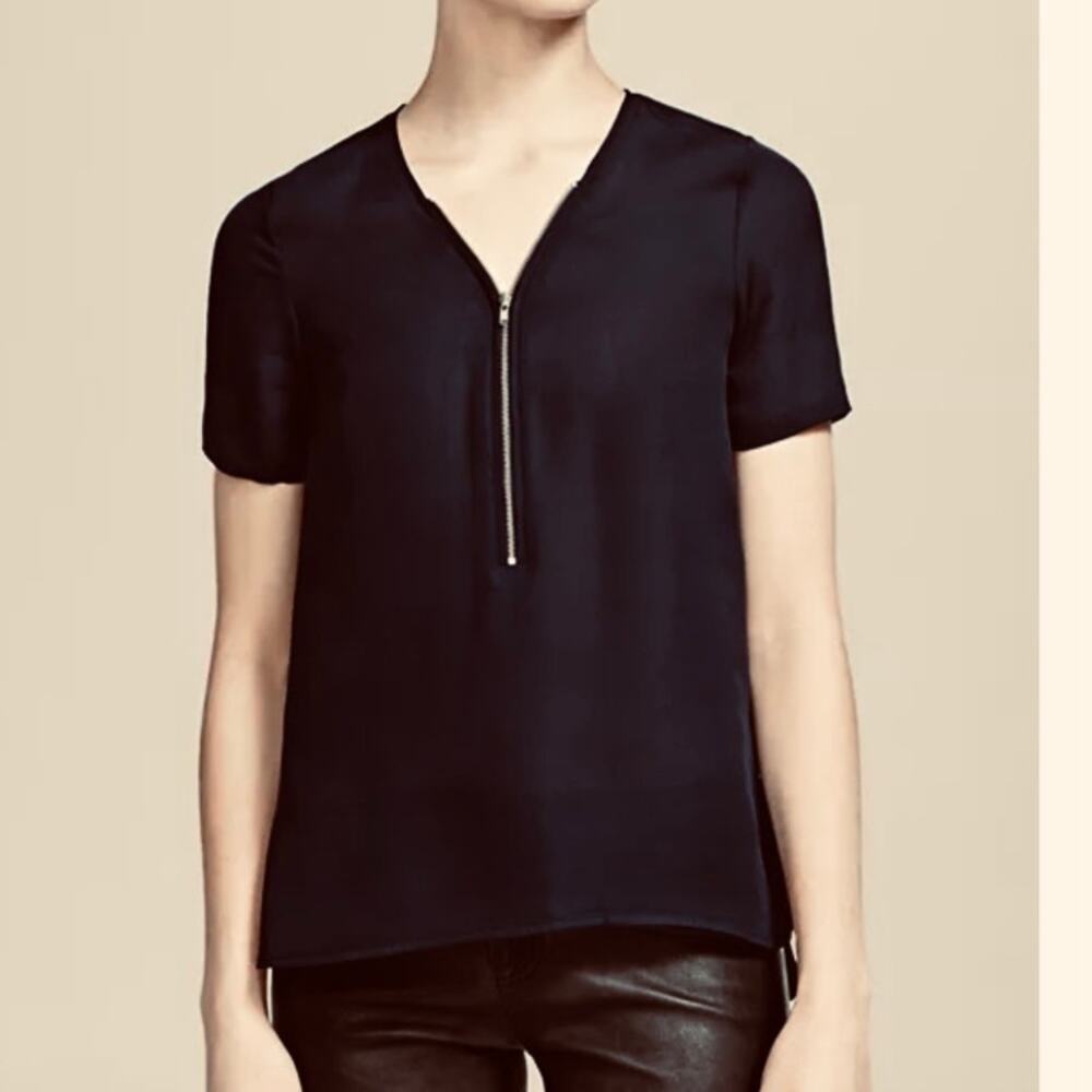 Women’s The Kooples Silk Blouse with Zip Front Black size XS EUC!